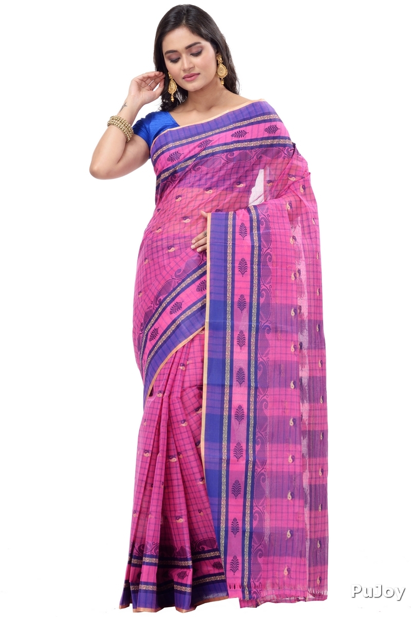 Pink Pure Cotton ChakButi Tant Saree (127)